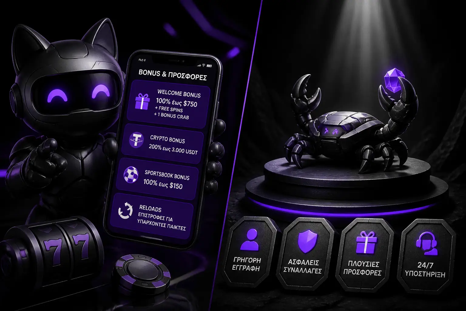RoboCat Casino Bonus – Welcome, Crypto & Reload visual guide for RoboCat Casino